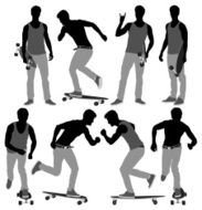 Multiple image of a man with long board