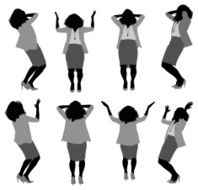 Multiple silhouettes of businesswoman gesturing