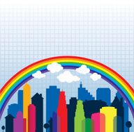 Colorful Buildings and Rainbow