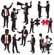 Business Men Metaphors Handshake Clipboard Megaphone