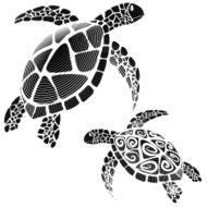 Hawksbill Sea Turtle Silhouettes Swirl Tribal