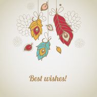 Retro greeting card with colorful feathers