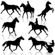 Set vector silhouette of horse and jockey