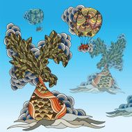 Baobabs or bottle tree and air balloon