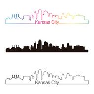 Kansas City skyline linear style with rainbow
