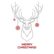 Christmas deer Line art Vector illustration