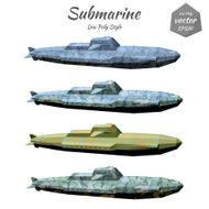 Set submarines khaki isolated on white background Low poly