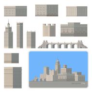 Modern city elements Set City buildings Vector illustration