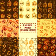 Doodle hand drawn set of Halloween pumpkin seamless patterns N2