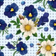 seamless pattern of the roses pansies and blue berries