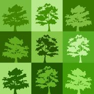 Green silhouettes of trees Vector background