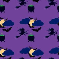 Witch and moon seamless pattern