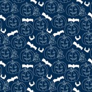 Halloween blue seamless pattern with pumpkins