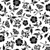 Seamless black and white pattern with flowers Vector illustration