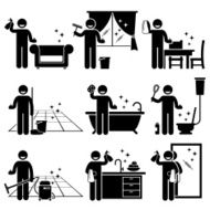 Man washing and cleaning house pictogram