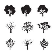 Set of black vector tree icon N3