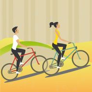 Man and woman in bicycles