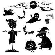 Halloween cartoon set black silhouette N2