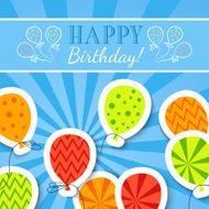 Happy birthday funny postcard with balloons