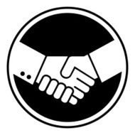 Businessmen shaking hands with round circle background and wide gap