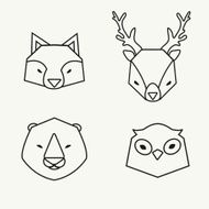 Trendy outline animals heads icons set