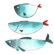 Watercolor funny fishes N3