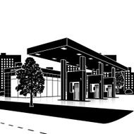 silhouette petrol station with a small shop and reflection N2