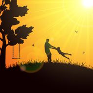 Happy family on orange background N2