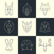 Set of animals linear flat icons labels illustrations for your N3