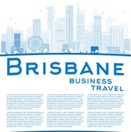 Outline Brisbane skyline with blue building and copy space N2