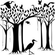 Egrets and banyan tree forest