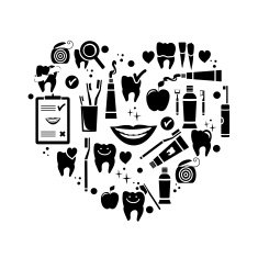 Dental care symbols in the shape of heart N5