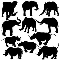 Safari Silhouette Collection - Elephants and Rhinos