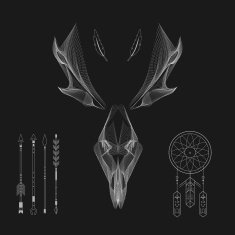 Abstract animal background line art Skull Antlers Vector Isolated N3