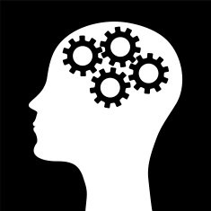 silhouette of a man's head with picture the mechanism N2
