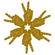 Six victory hands abstract symbol with hexagonal star