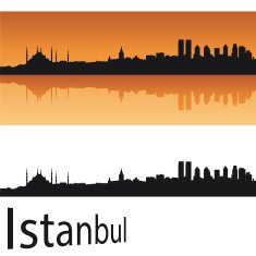 Istanbul skyline in orange background