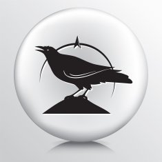 Round Icon With Raven On Hill And North Arrow