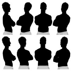 Multiple silhouette of a shirtless man