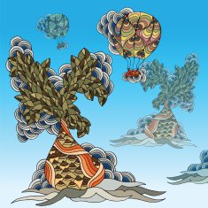 Baobabs or bottle tree and air balloon