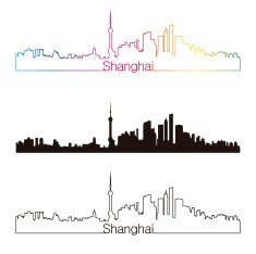 Shanghai skyline linear style with rainbow free image download