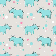 seamless pattern with cartoon blue-green rhinoceros