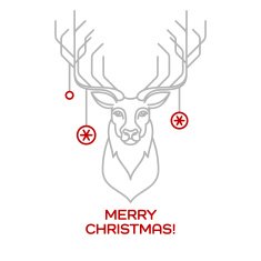 Christmas deer Line art Vector illustration