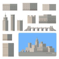 Modern city elements Set City buildings Vector illustration