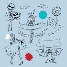 Set of vector characters and graphic elements for Halloween Design