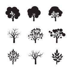 Set of black vector tree icon N3