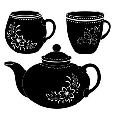 Teapot and cups silhouettes N2
