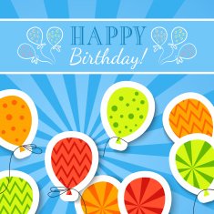 Happy birthday funny postcard with balloons