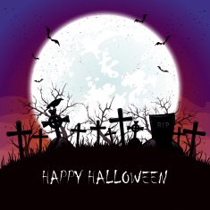 Halloween night with Moon at the cemetery