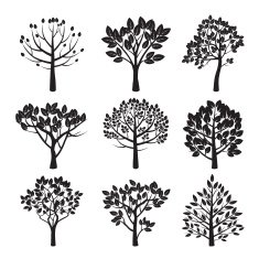Set of black vector plants and trees N2